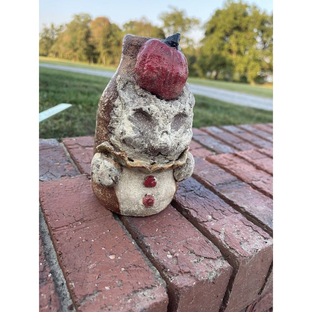 Vintage Cat Apple Bottle Studio Pottery Vase Unique Goth Kitten Clown Signed